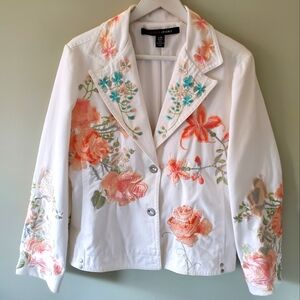NWOT Armor Jeans L Boho Western Multi Floral Embroidered Ranch Rodeo Jean Jacket